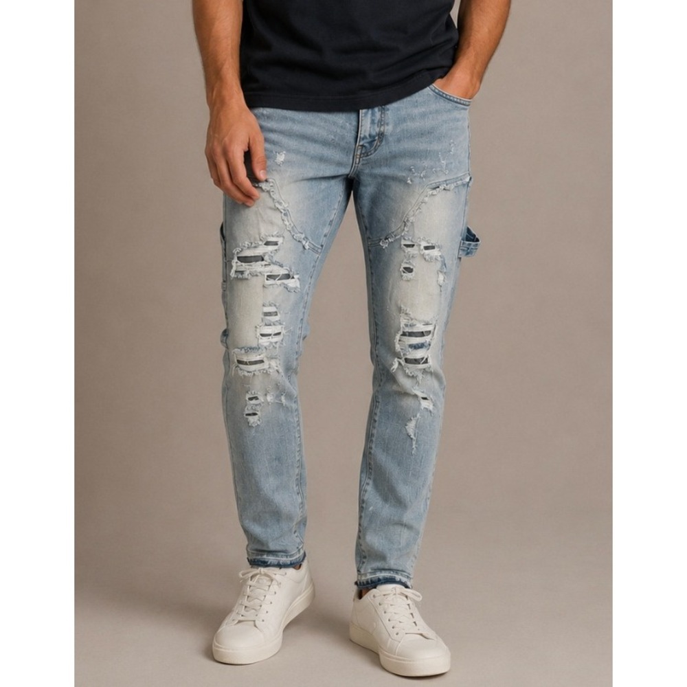 NWT Craig‎ Sean Slim Fit Distressed Ripped Jeans Mens 32x32 Iced White JM3533